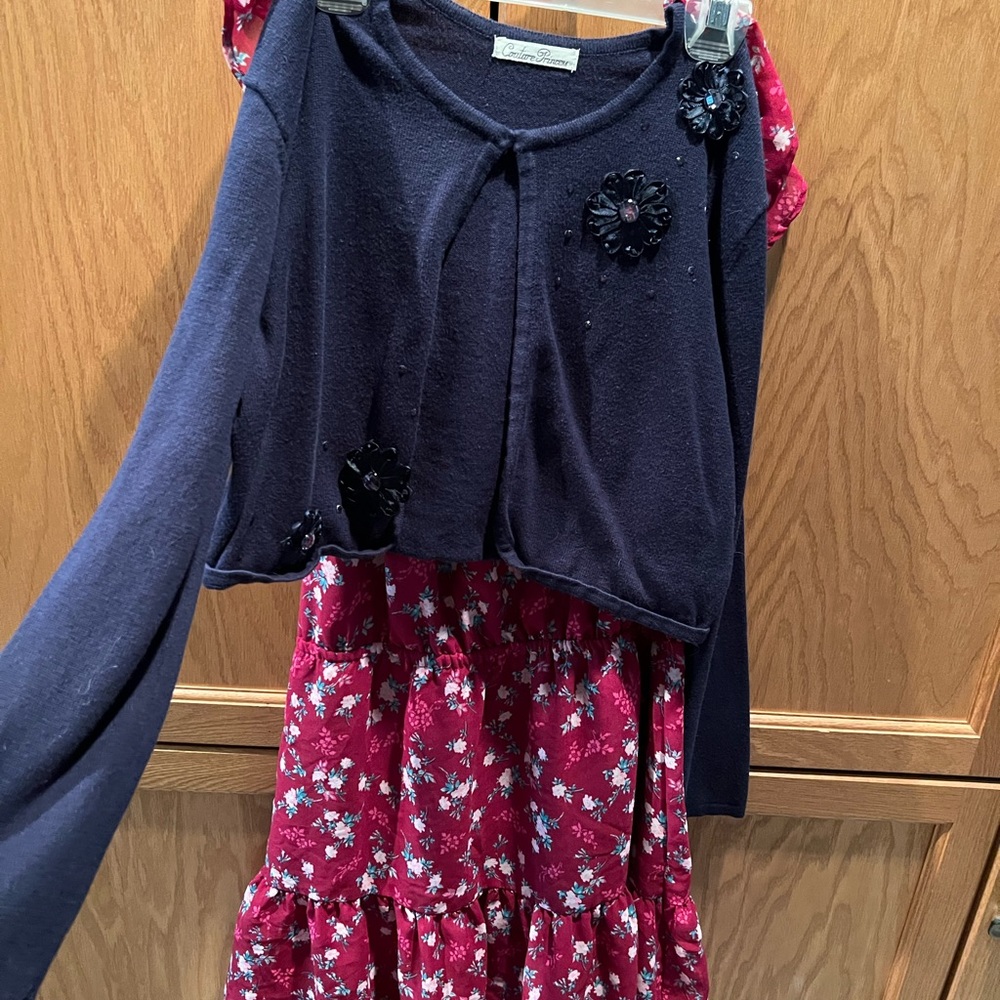 GUC Girls pink Children’s Place dress XXL with navy Xl cardigan to wear over!